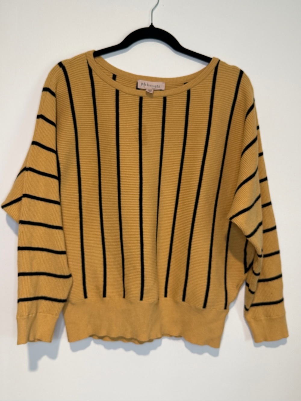Philosophy Republic Mustard Yellow Striped Dolman Knit Sweater Womens XL